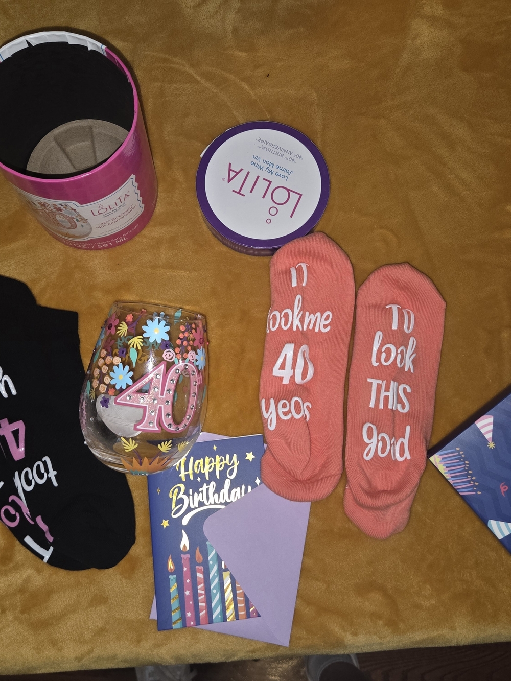Lolita Pink '40' Wine Glass Gift Set with Coral Socks
